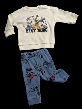 Disney Mickey Mouse 0-3 months Best Buds Cream and Blue Outfit